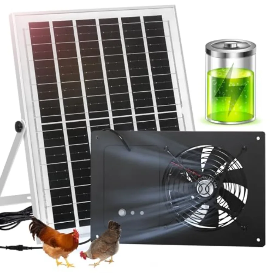 Solar Exhaust Fan with Battery and 3H/6H Timer, High Speed IP65 Waterproof Solar Powered Ventilation Fan for Chicken Coop, Gree
Solar Exhaust Fan with Battery and 3H/6H Timer, High Speed IP65 Waterproof Solar Powered Ventilation Fan for Chicken Coop, Gree
