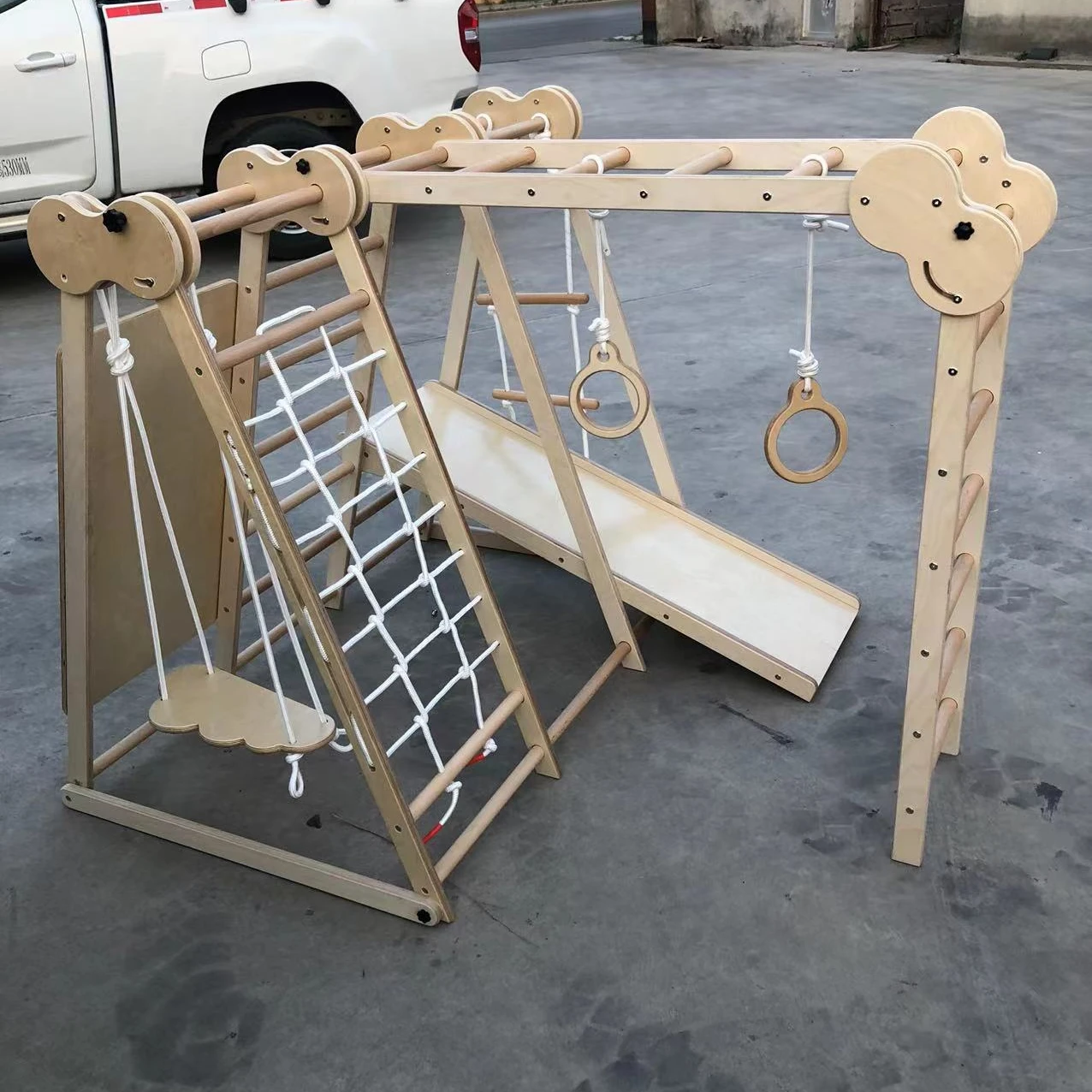 Wooden Playground Jungle Gym Rock Climb Wall, Rope Wall Climbing
Wooden Playground Jungle Gym Rock Climb Wall, Rope Wall Climbing