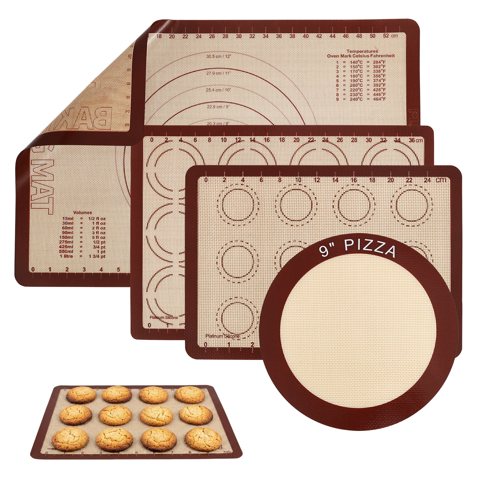 4Pcs Silicone Baking Mats Set Sheet Kneading Dough Mat with Scale Professional Grade Heat Resistant Nonstick Mat Baking Supplies
4Pcs Silicone Baking Mats Set Sheet Kneading Dough Mat with Scale Professional Grade Heat Resistant Nonstick Mat Baking Supplies