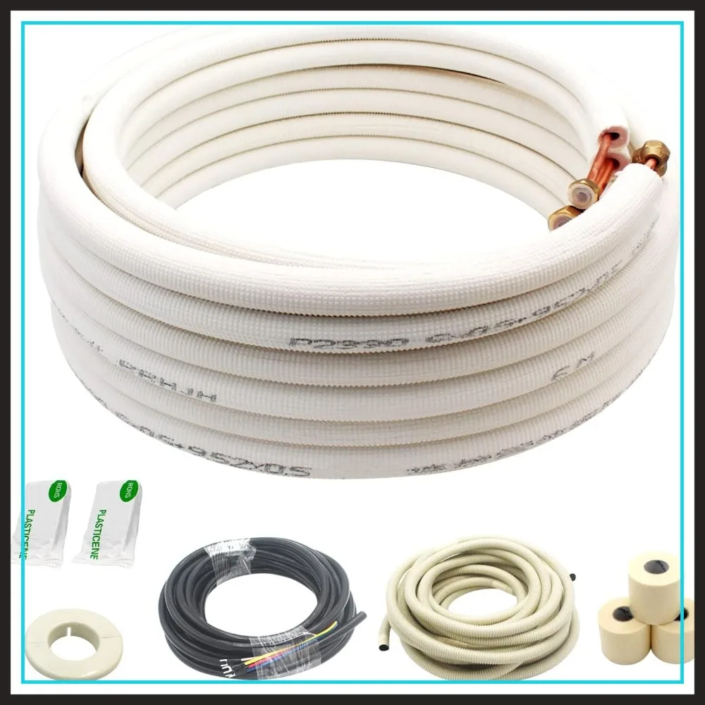 25 Ft Mini Split Line Set, 1/4" & 1/2" 3/8" Copper Tubing Pipes for AC & Heating Equipment, Insulated Coil Line Set with Nuts
25 Ft Mini Split Line Set, 1/4" & 1/2" 3/8" Copper Tubing Pipes for AC & Heating Equipment, Insulated Coil Line Set with Nuts