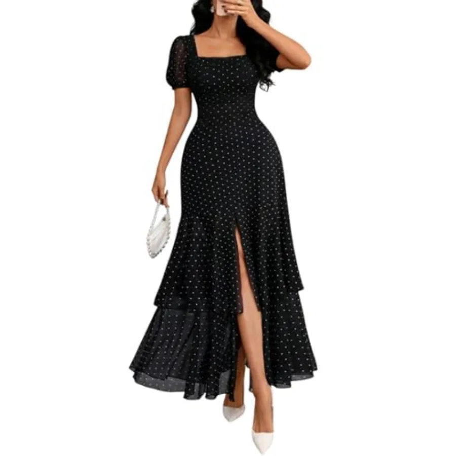 GothDark Polka Dot Dress for Women 2026 Square Neck Short Sleeve High Slit Ruffled Hem Party Wedding Guest Casual Dress
GothDark Polka Dot Dress for Women 2026 Square Neck Short Sleeve High Slit Ruffled Hem Party Wedding Guest Casual Dress