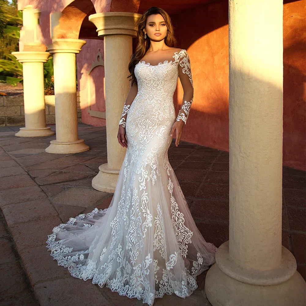 Flavinke Customized Charming Gorgeous Scoop Neckline Mermaid Wedding Dresses 2025 With Full Sleeve Trumpet Wedding Gown
Flavinke Customized Charming Gorgeous Scoop Neckline Mermaid Wedding Dresses 2025 With Full Sleeve Trumpet Wedding Gown
