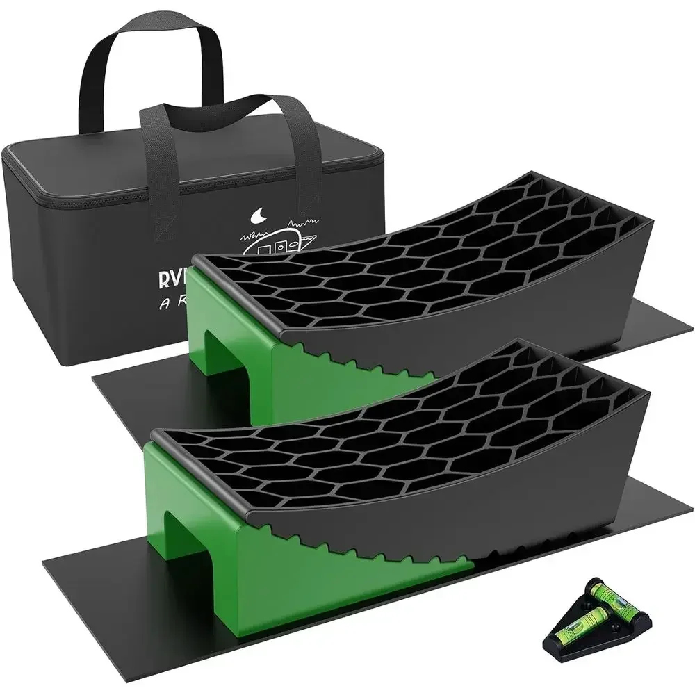 Camper Levelers 8-Piece Kit RV Leveling Blocks Camper Wheel Chocks Including Two Curved Levelers, Two Chocks, and Two Rubber Gri
Camper Levelers 8-Piece Kit RV Leveling Blocks Camper Wheel Chocks Including Two Curved Levelers, Two Chocks, and Two Rubber Gri