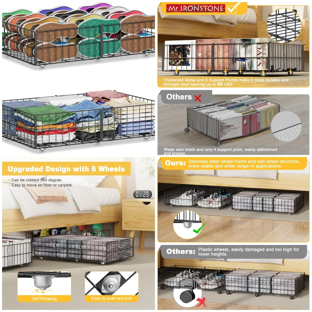 Under Bed Storage Containers with 6 Wheels, Metal Rolling Organizer for Clothes, Toys, Books, Blankets – Holds 80Lbs
Under Bed Storage Containers with 6 Wheels, Metal Rolling Organizer for Clothes, Toys, Books, Blankets – Holds 80Lbs