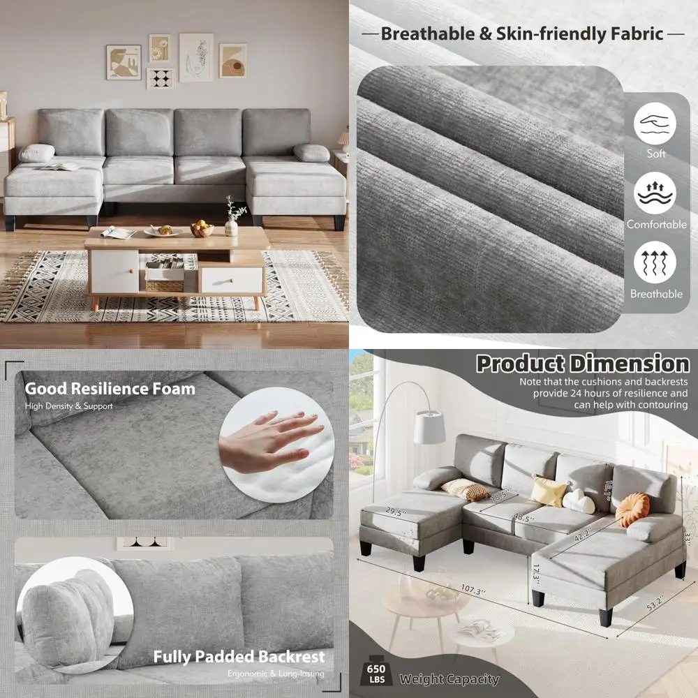 U-Shaped Modular Sectional Couch for Living Room, 4-Seat Comfortable Sofa with Chenille Fabric and Cushions
U-Shaped Modular Sectional Couch for Living Room, 4-Seat Comfortable Sofa with Chenille Fabric and Cushions