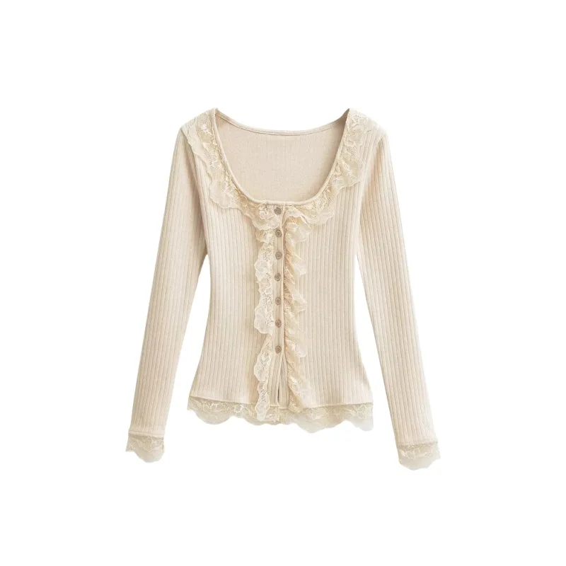 Sweet Girl Large U-neck Long-sleeved Sweater Women's Slim-fit Pure Cardigan Top Single-breasted Lace Stitching
Sweet Girl Large U-neck Long-sleeved Sweater Women's Slim-fit Pure Cardigan Top Single-breasted Lace Stitching