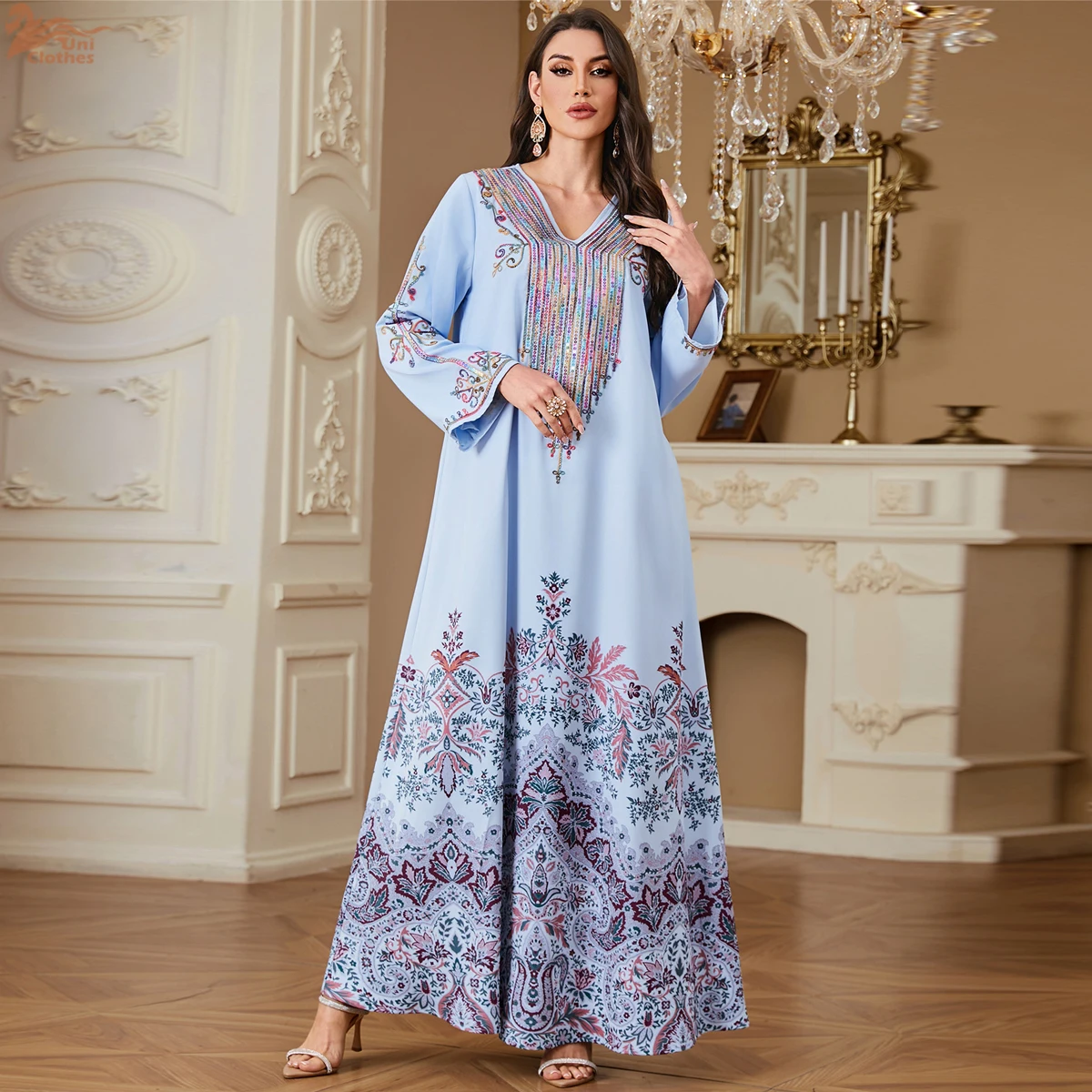 Uni Elegant Muslim Middle East Women's Long Dress New Abaya Dubai Fashion Sequins Rope Embroidery Female Robe
Uni Elegant Muslim Middle East Women's Long Dress New Abaya Dubai Fashion Sequins Rope Embroidery Female Robe