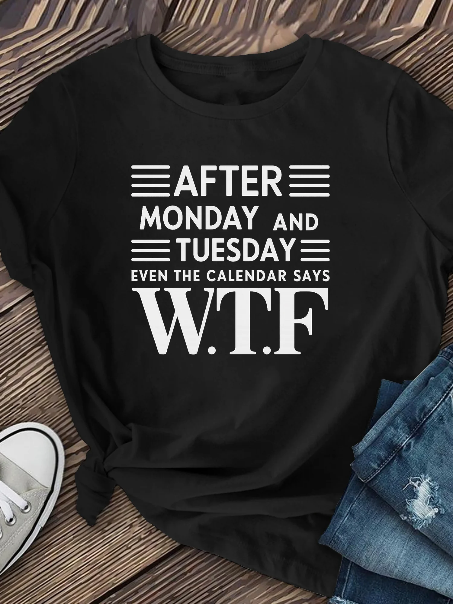 "After Monday & Tuesday Even Calendar Says WTF" Bold Blue Graphic Tee Women's Funny Saying T-Shirt - Nontransparent Material
"After Monday & Tuesday Even Calendar Says WTF" Bold Blue Graphic Tee Women's Funny Saying T-Shirt - Nontransparent Material