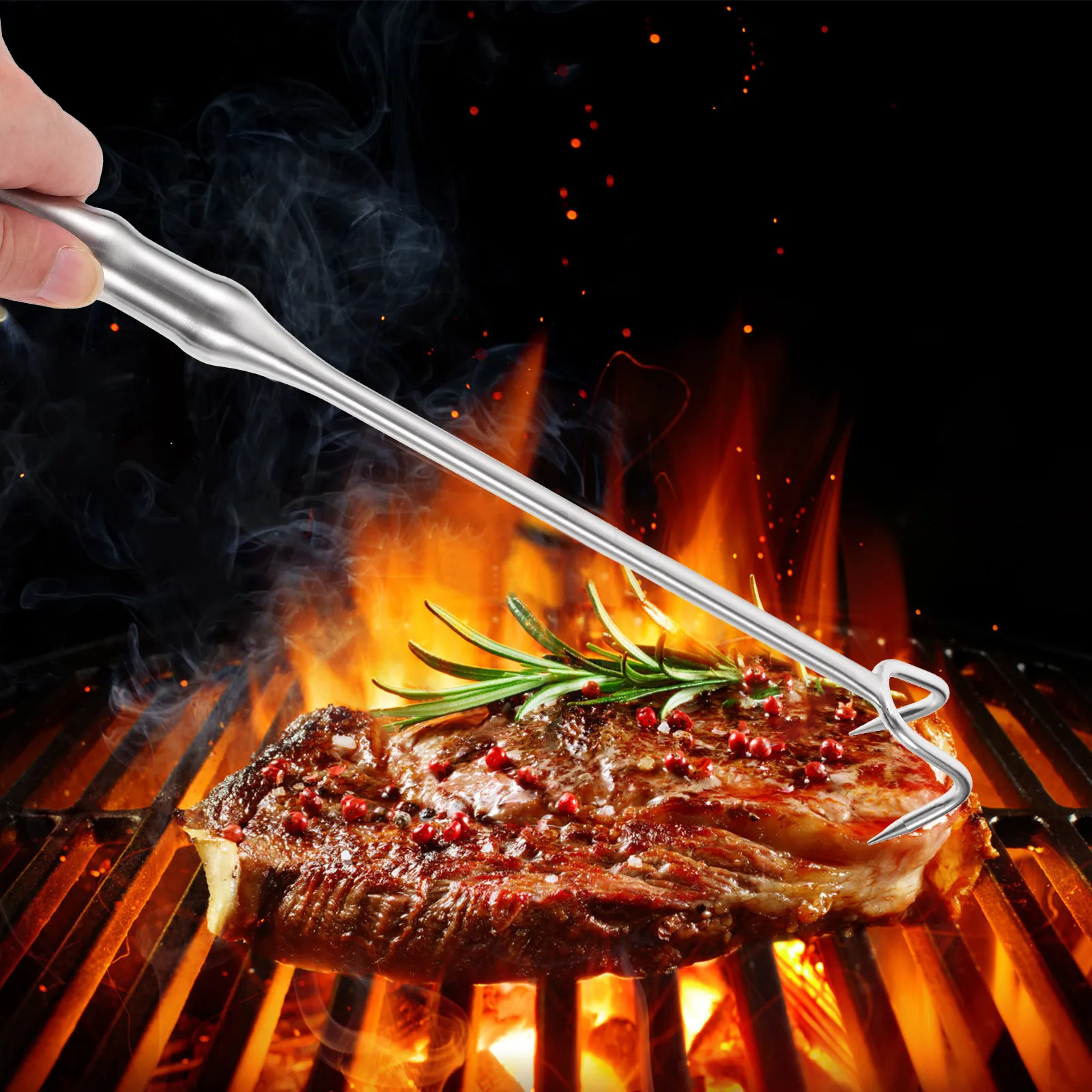 Heavy Duty Stainless Steel Meat Hook Food Flipper Hook for Barbecue Roasting Grilling Kitchen Restaurant Camping Easy Insert
Heavy Duty Stainless Steel Meat Hook Food Flipper Hook for Barbecue Roasting Grilling Kitchen Restaurant Camping Easy Insert