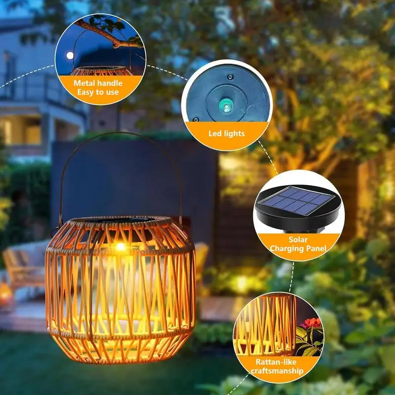 Decorative Solar Lanterns Rattan Woven Lantern for Outdoors Hangable Light IP65 Waterproof Garden Decoration for Patio Path
Decorative Solar Lanterns Rattan Woven Lantern for Outdoors Hangable Light IP65 Waterproof Garden Decoration for Patio Path