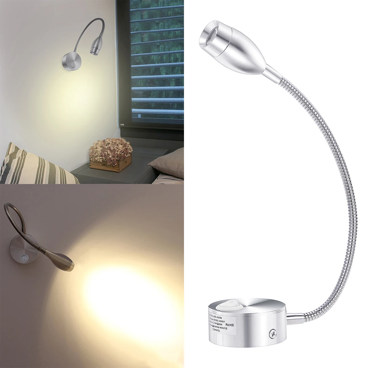 LED Wall Light 3W 200Lm Silver Color for Bedroom Study Desk AC 85 265V Lifespan 50000 Hours Flexible Arm Sconce Lamp Small Night
LED Wall Light 3W 200Lm Silver Color for Bedroom Study Desk AC 85 265V Lifespan 50000 Hours Flexible Arm Sconce Lamp Small Night