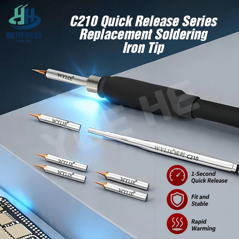 WYLIE C210 Quick Release Soldering Iron Tip Fast Heating Detachable Easy for Phone PCB Repair Compatible with 210 Cores
WYLIE C210 Quick Release Soldering Iron Tip Fast Heating Detachable Easy for Phone PCB Repair Compatible with 210 Cores