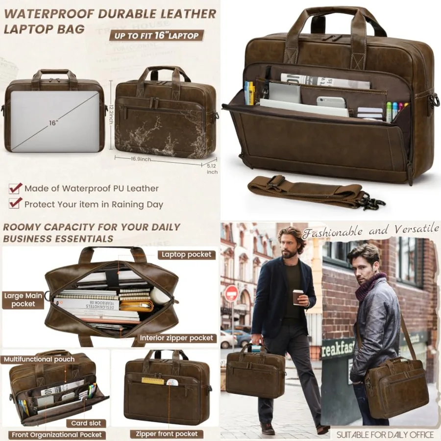 RAINSMORE Mens Laptop Bag 16 Inch Leather Briefcase Vintage Messenger Bag for Men Large Crossbody Shoulder Office Computer Bag
RAINSMORE Mens Laptop Bag 16 Inch Leather Briefcase Vintage Messenger Bag for Men Large Crossbody Shoulder Office Computer Bag