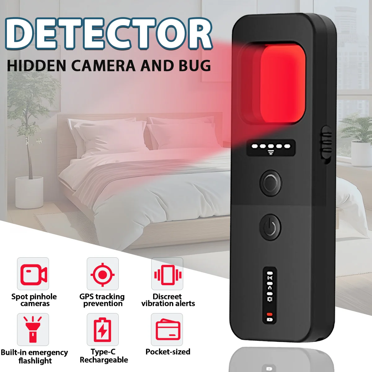 Hidden Camera Detector, Anti-Spy RF Signal Scanner for GPS Tracker, Bugs, Listening Devices, Wireless Security Gadget
Hidden Camera Detector, Anti-Spy RF Signal Scanner for GPS Tracker, Bugs, Listening Devices, Wireless Security Gadget
