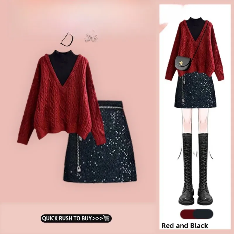 Lazin Sle Loose Sweater Jaet And iny Skirt Fake Two-Piece Design Autumn Winter plus Size Faion Women's Set
Lazin Sle Loose Sweater Jaet And iny Skirt Fake Two-Piece Design Autumn Winter plus Size Faion Women's Set