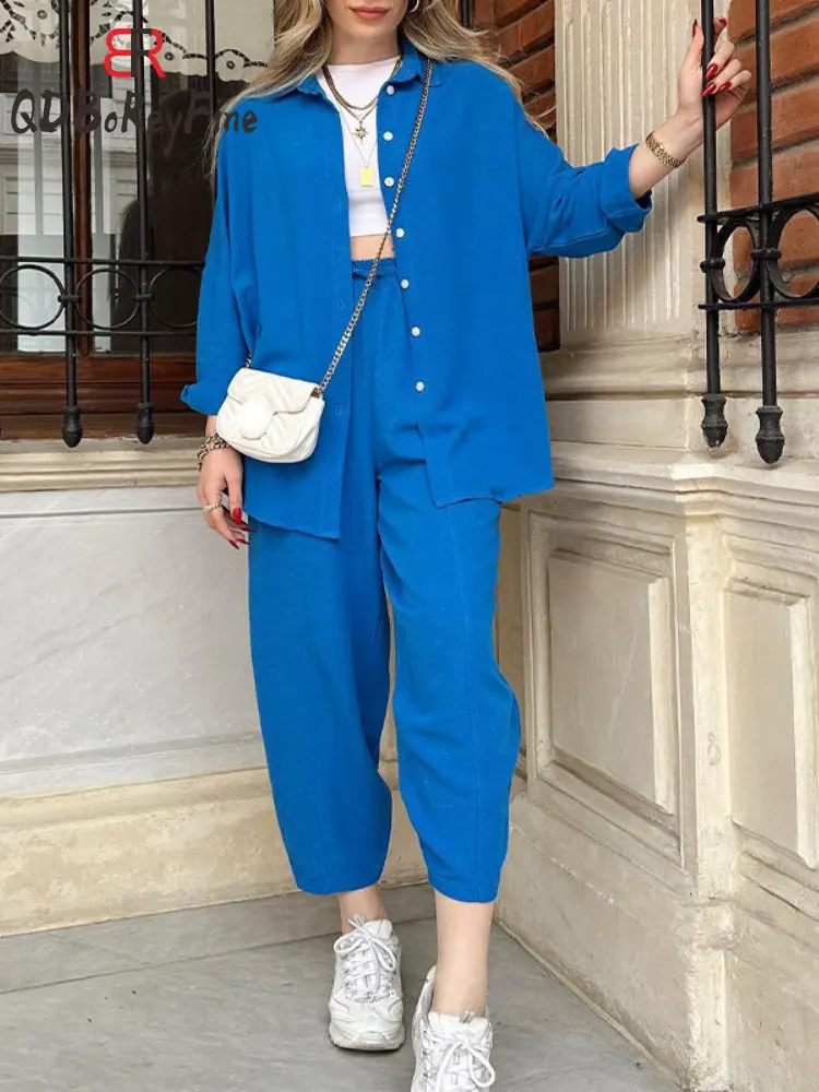 Spring Summer Women Sets Casual Loose Long Sleeve Shirts and High Waist Cargo Pants Ankle Loose Two Piece Sets Womens Outifits
Spring Summer Women Sets Casual Loose Long Sleeve Shirts and High Waist Cargo Pants Ankle Loose Two Piece Sets Womens Outifits