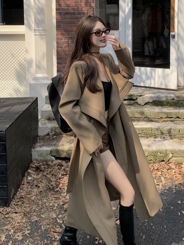 Ele Long Overcoat Women's Casual Loose Knee-Length Coat with Stand Collar Korean Sle Faionable Outerwear Coat
Ele Long Overcoat Women's Casual Loose Knee-Length Coat with Stand Collar Korean Sle Faionable Outerwear Coat