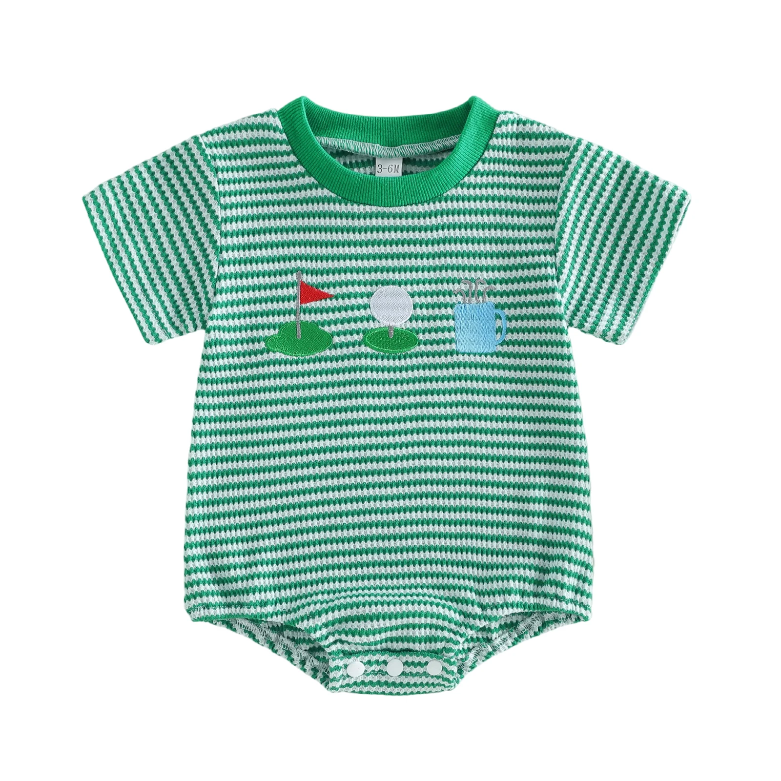 Adorable Infant Boy Romper with Stylish Golf Embroidery Trendy Stripes and Comfortable Round Neck Design for Summer Fun
Adorable Infant Boy Romper with Stylish Golf Embroidery Trendy Stripes and Comfortable Round Neck Design for Summer Fun