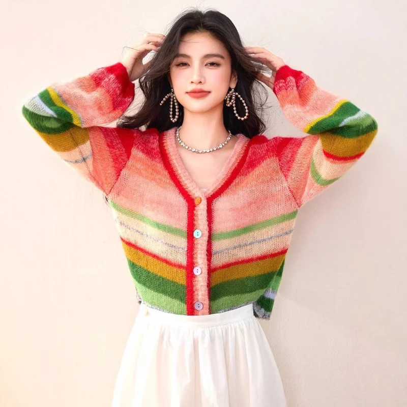 R5222Autumn Winter New Bright Mohair Color Block Vintage Unique Sleeve Knitted Cardigan
R5222Autumn Winter New Bright Mohair Color Block Vintage Unique Sleeve Knitted Cardigan