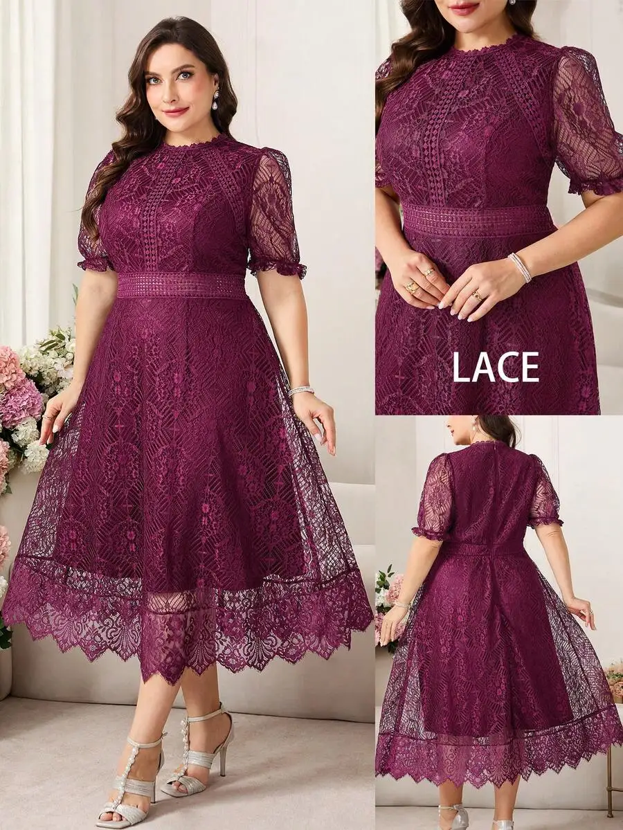 Plus Size Womens Lace Midi Dress Short Sleeve Formal Wedding Guest Party Dress
Plus Size Womens Lace Midi Dress Short Sleeve Formal Wedding Guest Party Dress
