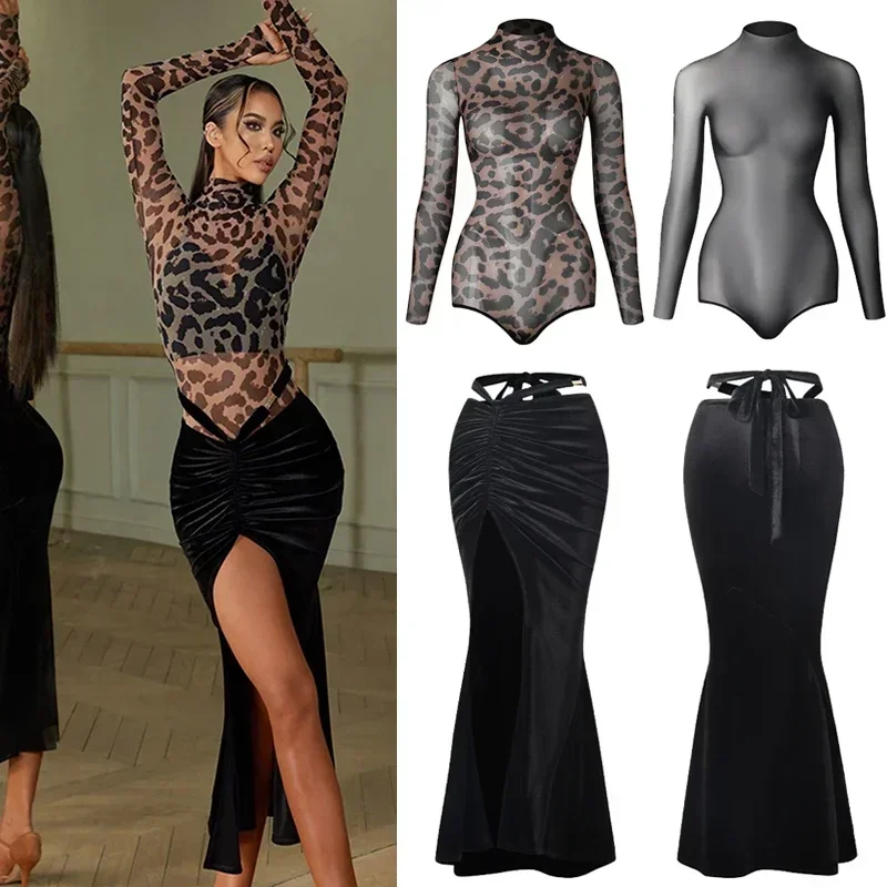 New Latin Dance Costume Women Mesh Long Sleeves Tops Black Velvet Skirt Tango Rumba Ballroom Dance Clothes Show Wear DNV18538
New Latin Dance Costume Women Mesh Long Sleeves Tops Black Velvet Skirt Tango Rumba Ballroom Dance Clothes Show Wear DNV18538