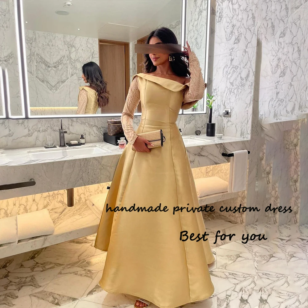 Yellow Satin Evening Dresses with Sleeve Arabian Dubai Formal Dress Floor Length Prom Party Gowns for Women 2024
Yellow Satin Evening Dresses with Sleeve Arabian Dubai Formal Dress Floor Length Prom Party Gowns for Women 2024