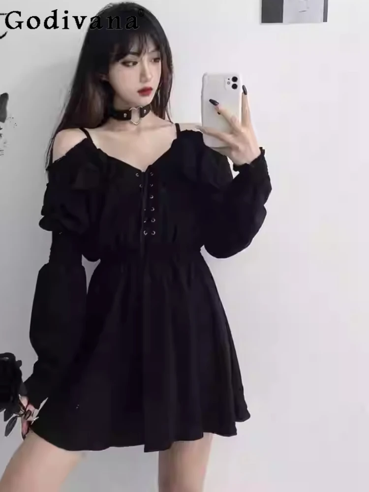 Large Size Spring Autumn Sexy Lace-up V-neck Suspender Halloween Dress Girls High Waist A-line Long Sleeve Fashion Black Dresses
Large Size Spring Autumn Sexy Lace-up V-neck Suspender Halloween Dress Girls High Waist A-line Long Sleeve Fashion Black Dresses