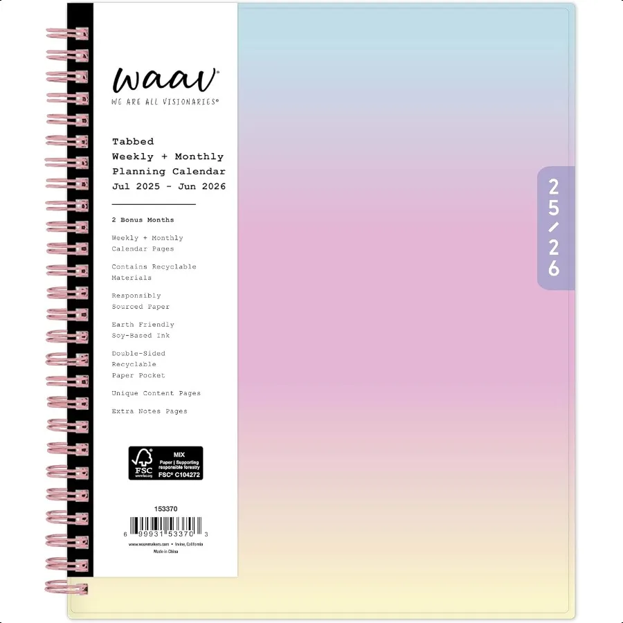 WAAV 20252026 Weekly and Monthly Academic Year Calendar July 2025 June 2026 7" x 9" Flexible Cover Wirebound Laminated Tabs St
WAAV 20252026 Weekly and Monthly Academic Year Calendar July 2025 June 2026 7" x 9" Flexible Cover Wirebound Laminated Tabs St