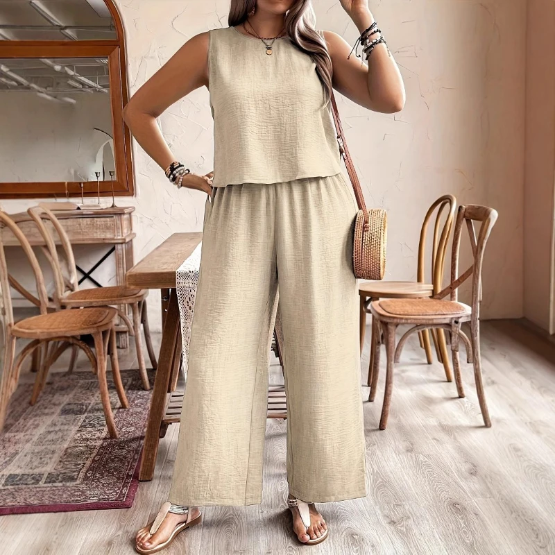 New 2025 Summer Women's Sets Plus Size Loose Casual Lady Suits Sleeveless Tank + Wide Leg Pants Two Piece Clothing KJ914
New 2025 Summer Women's Sets Plus Size Loose Casual Lady Suits Sleeveless Tank + Wide Leg Pants Two Piece Clothing KJ914