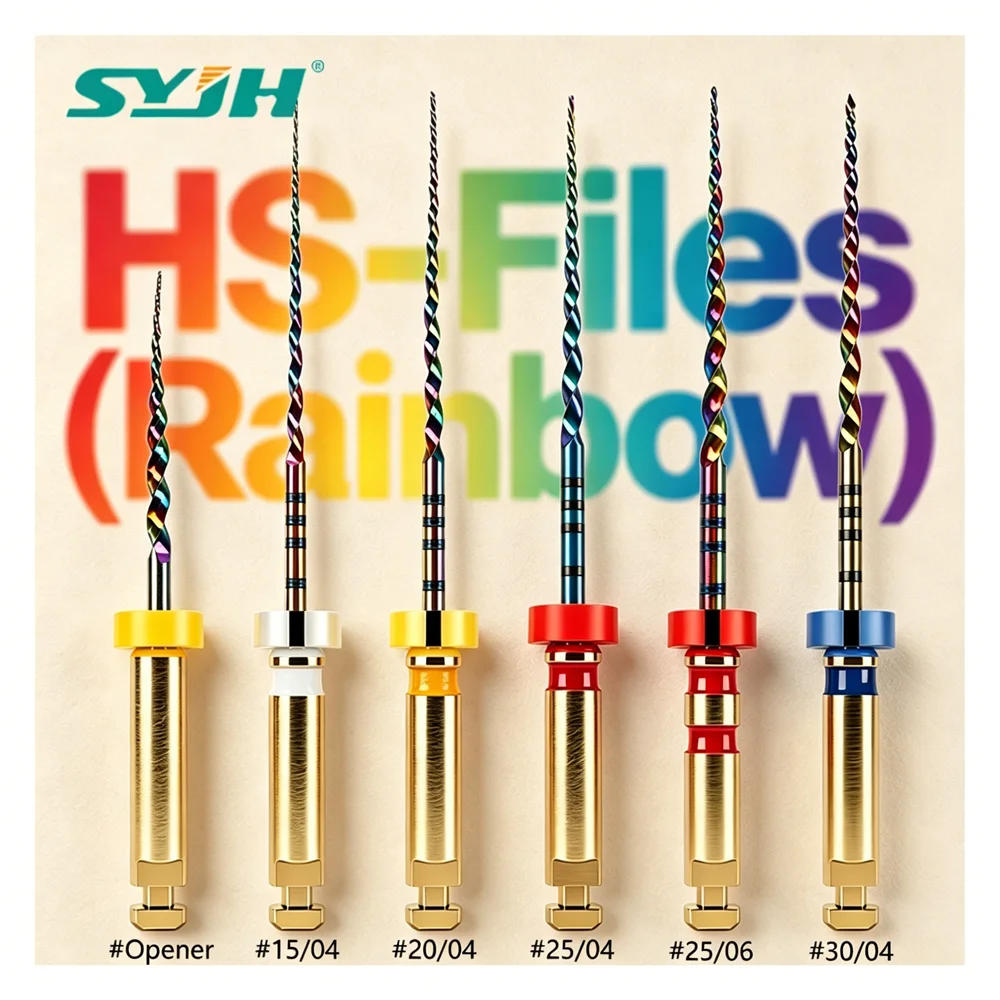 SYJH 30Pcs Heat Treated NiTi Super Files Rainbow Endodontic Rotary Instruments Autoclavable for Dental Root Canal Treatment
SYJH 30Pcs Heat Treated NiTi Super Files Rainbow Endodontic Rotary Instruments Autoclavable for Dental Root Canal Treatment