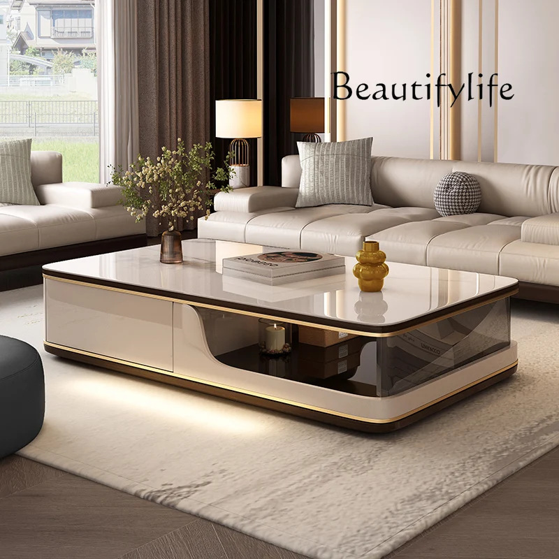 Household living room coffee table Modern simple brown glass rock slab New Italian minimalist solid wood tea table
Household living room coffee table Modern simple brown glass rock slab New Italian minimalist solid wood tea table