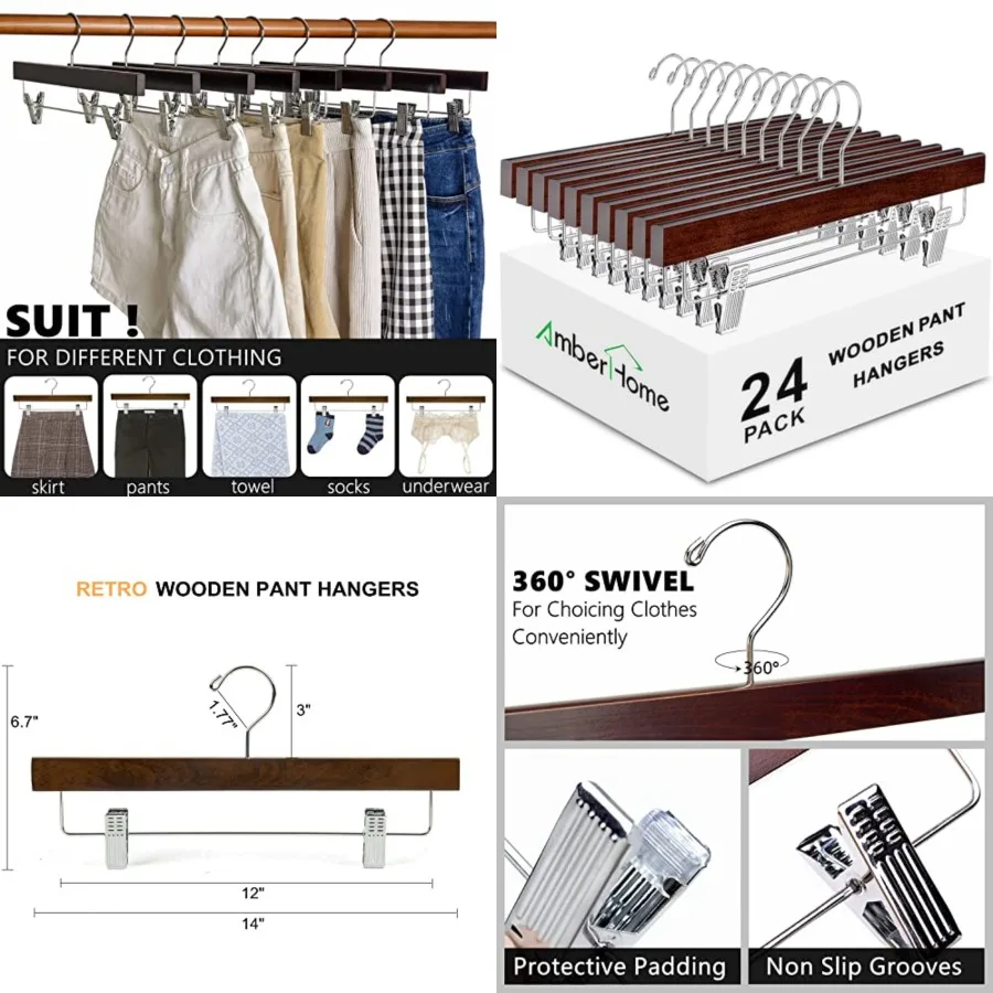 Pack Walnut Wooden Pants Hangers with Clips, 14 Wood Skirt Trousers Hangers, Closet Hangers for Jeans, Slacks, Shorts, with 2-A
Pack Walnut Wooden Pants Hangers with Clips, 14 Wood Skirt Trousers Hangers, Closet Hangers for Jeans, Slacks, Shorts, with 2-A