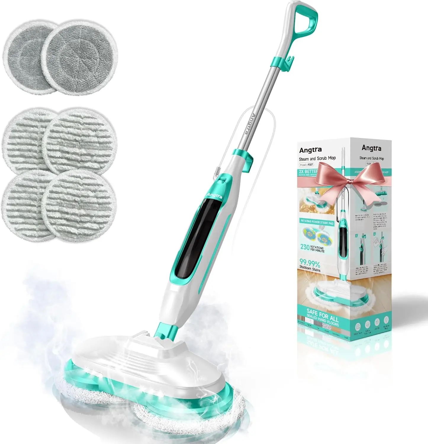 Rotating Steam Mop with LED Lights, All-in-One Hard Floor Cleaner, 6 Pads and Swivel Steering
Rotating Steam Mop with LED Lights, All-in-One Hard Floor Cleaner, 6 Pads and Swivel Steering