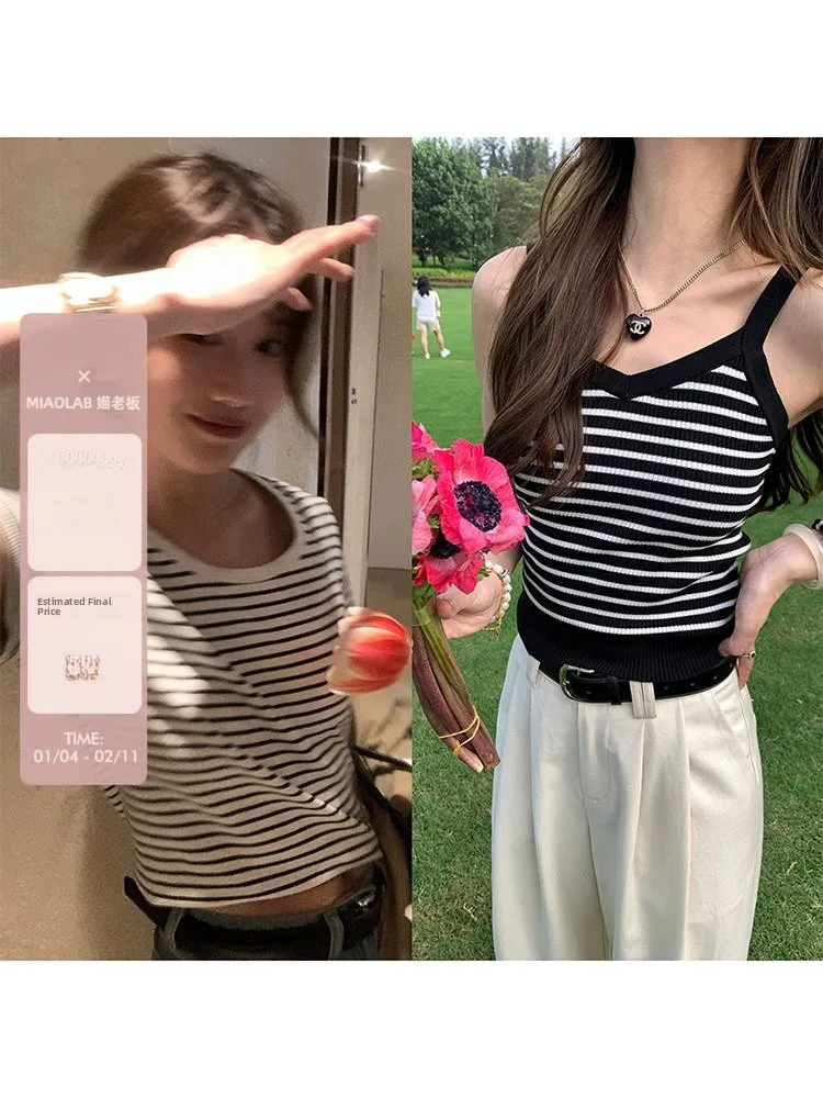Miaolab Bla White Striped T-irt Women's Inner Wear Tank Top Commute Sle ort Sve Cotton Blend Spring Autumn
Miaolab Bla White Striped T-irt Women's Inner Wear Tank Top Commute Sle ort Sve Cotton Blend Spring Autumn