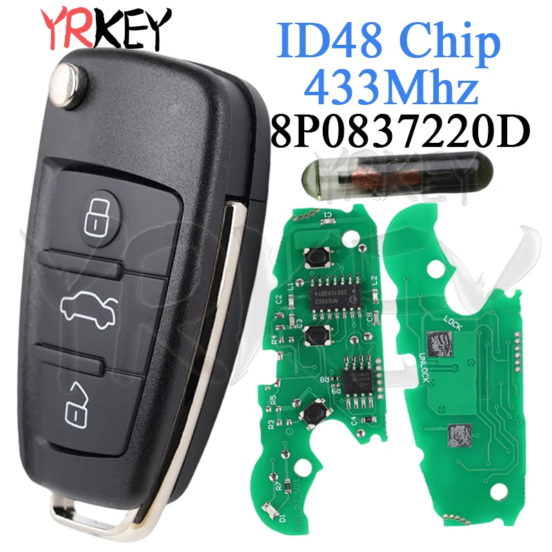 8P0837220D Smart Car Flip Key for A4 S1 S3 Q3 Q7 A6L A1 A3 TT ID48 Chip 433Mhz Uncut Blade 3 Buttons Folding Remote Keys No Logo
8P0837220D Smart Car Flip Key for A4 S1 S3 Q3 Q7 A6L A1 A3 TT ID48 Chip 433Mhz Uncut Blade 3 Buttons Folding Remote Keys No Logo