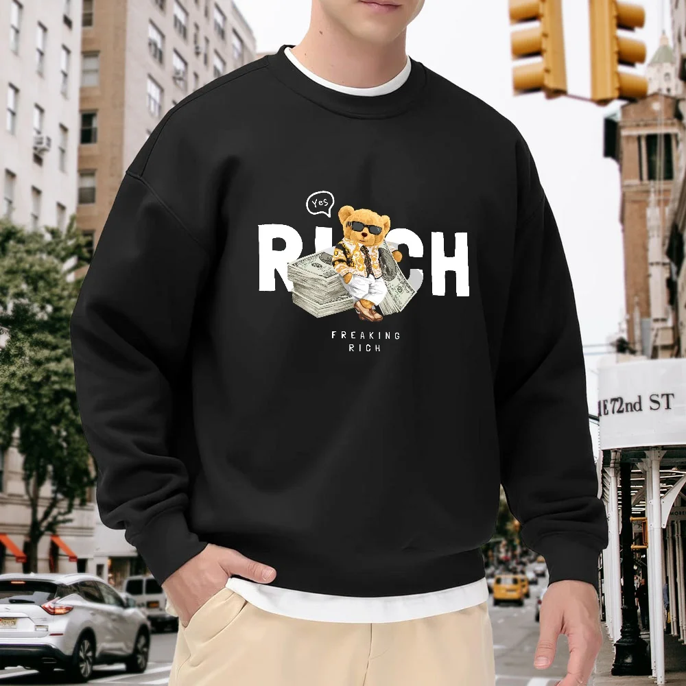 Men's Black Crew Neck Loose Sweatshirt with Bear Print and Letter Pattern, Street Fashion Casual Top, Versatile and Comfortable for Everyday Wear
Men's Black Crew Neck Loose Sweatshirt with Bear Print and Letter Pattern, Street Fashion Casual Top, Versatile and Comfortable for Everyday Wear