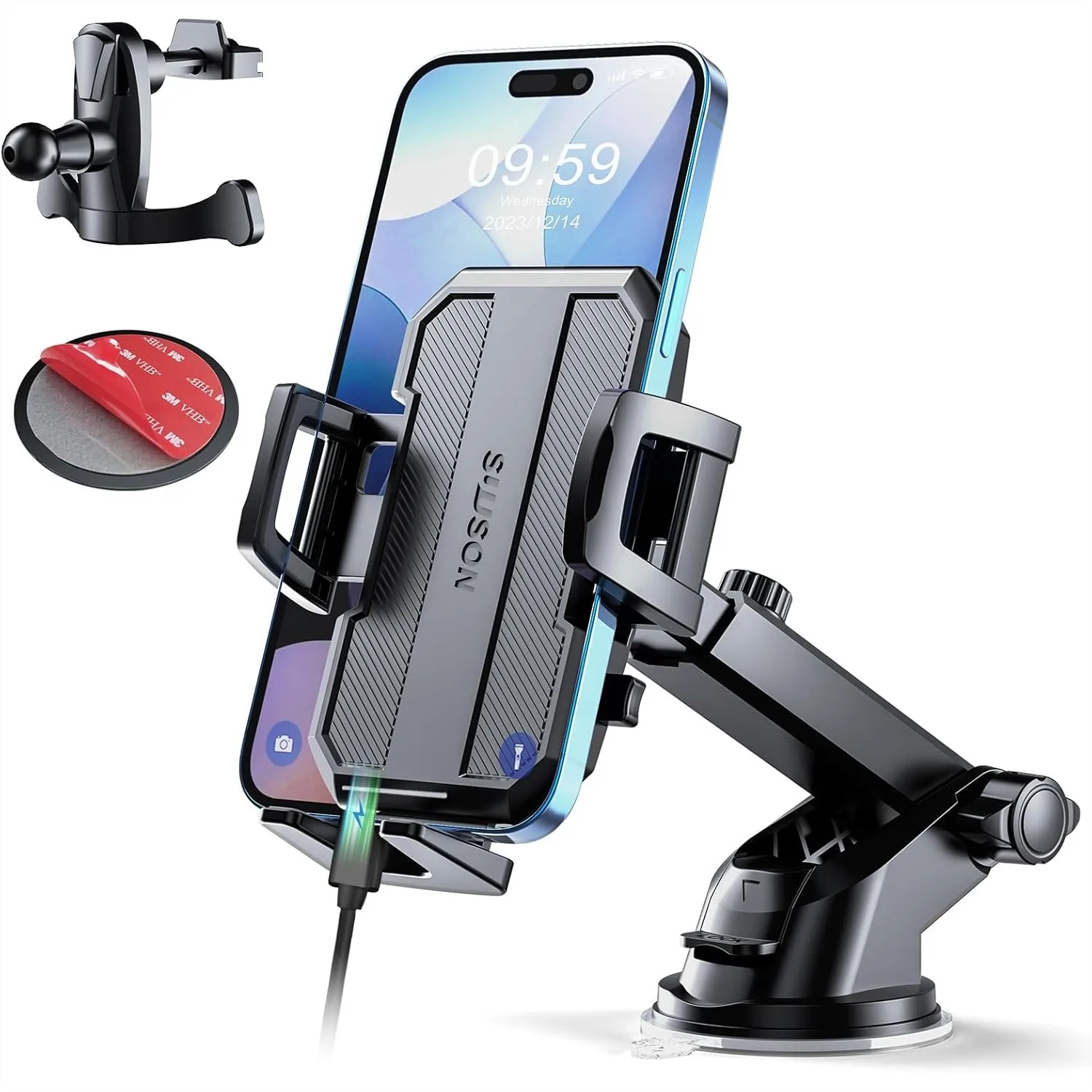 3-in-1 Car Phone Holder Mount with Powerful Suction for Dashboard Air Vent Windshield, Universal for iPhone Android Phones Black
3-in-1 Car Phone Holder Mount with Powerful Suction for Dashboard Air Vent Windshield, Universal for iPhone Android Phones Black