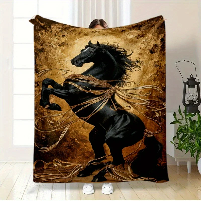 Contemporary Golden Black Mane Horse Pattern Polyester Bed Blanket - Tear Resistant, Hand Wash, All Seasons Knitted Sofa Bed
Contemporary Golden Black Mane Horse Pattern Polyester Bed Blanket - Tear Resistant, Hand Wash, All Seasons Knitted Sofa Bed