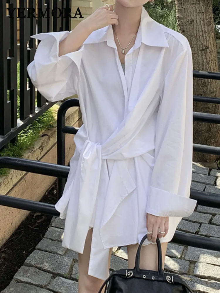 YERMORA White Irregular Bandage Pleated Casual Blouse For Women Lapel Long Sleeve Loose New Shirt Fashion Spring Autumn 2025
YERMORA White Irregular Bandage Pleated Casual Blouse For Women Lapel Long Sleeve Loose New Shirt Fashion Spring Autumn 2025
