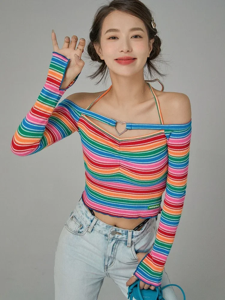 Harajuku Rainbow Striped Slim T-shirts Casual Slash Neck Hollow Out Cropped Tops Women Long Sleeve Sexy Y2k Aesthetic Tees
Harajuku Rainbow Striped Slim T-shirts Casual Slash Neck Hollow Out Cropped Tops Women Long Sleeve Sexy Y2k Aesthetic Tees