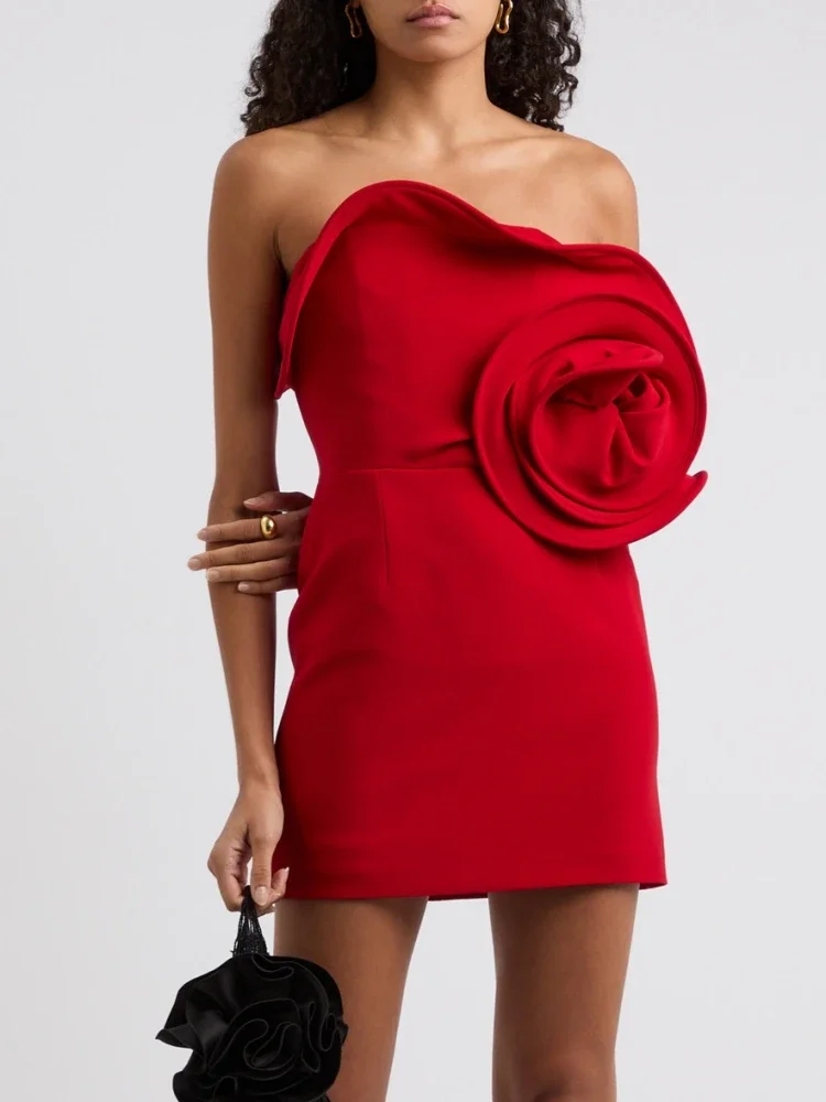 Sexy Strapless 3D Floral Mini Dresses for Women Red Sleeveless Backless Fishbone Flower Bodycon Celebrity Evening Party Gowns 
Sexy Strapless 3D Floral Mini Dresses for Women Red Sleeveless Backless Fishbone Flower Bodycon Celebrity Evening Party Gowns