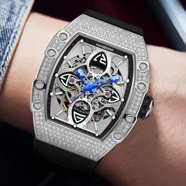 HANBORO Men Automatic Watch Tonneau Mechanical Wristwatch Luminous Sapphire Waterproof Skeleton Dial Crystal Bezel Rubber Strap
HANBORO Men Automatic Watch Tonneau Mechanical Wristwatch Luminous Sapphire Waterproof Skeleton Dial Crystal Bezel Rubber Strap