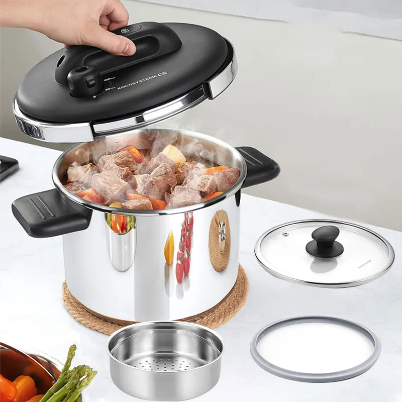 Скороварка 6л/8л с блокировкой одним нажатием, со стеклянной крышкой и стойкой для приготовления на пару Скороварка из нержавеющей стали для газовой и индукционной плиты
Скороварка 6л/8л с блокировкой одним нажатием, со стеклянной крышкой и стойкой для приготовления на пару Скороварка из нержавеющей стали для газовой и индукционной плиты