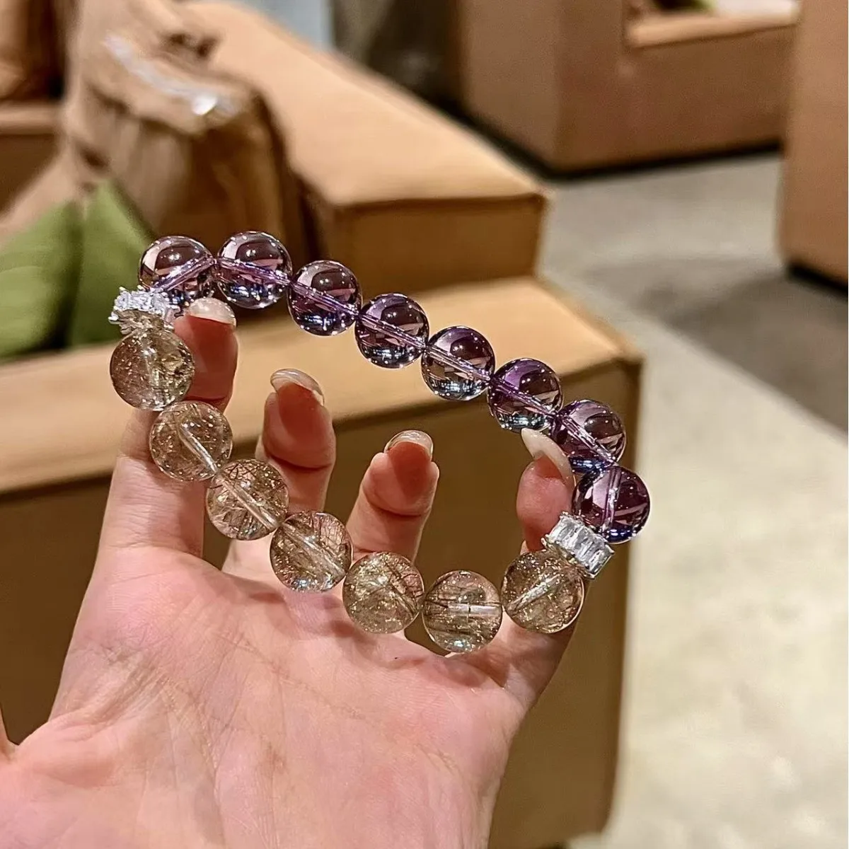 Natural Amethyst Bracelet - Amethyst Paired with Golden Rutilated Quartz Women's Bracelet, Light Luxury and Versatile Style 
Natural Amethyst Bracelet - Amethyst Paired with Golden Rutilated Quartz Women's Bracelet, Light Luxury and Versatile Style
