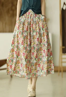 Women Cotton Skirts Vintage Print Floral Elastic Waist Clothing 2024 Summer New Casual Loose Simple Comfortable Skirt
Women Cotton Skirts Vintage Print Floral Elastic Waist Clothing 2024 Summer New Casual Loose Simple Comfortable Skirt