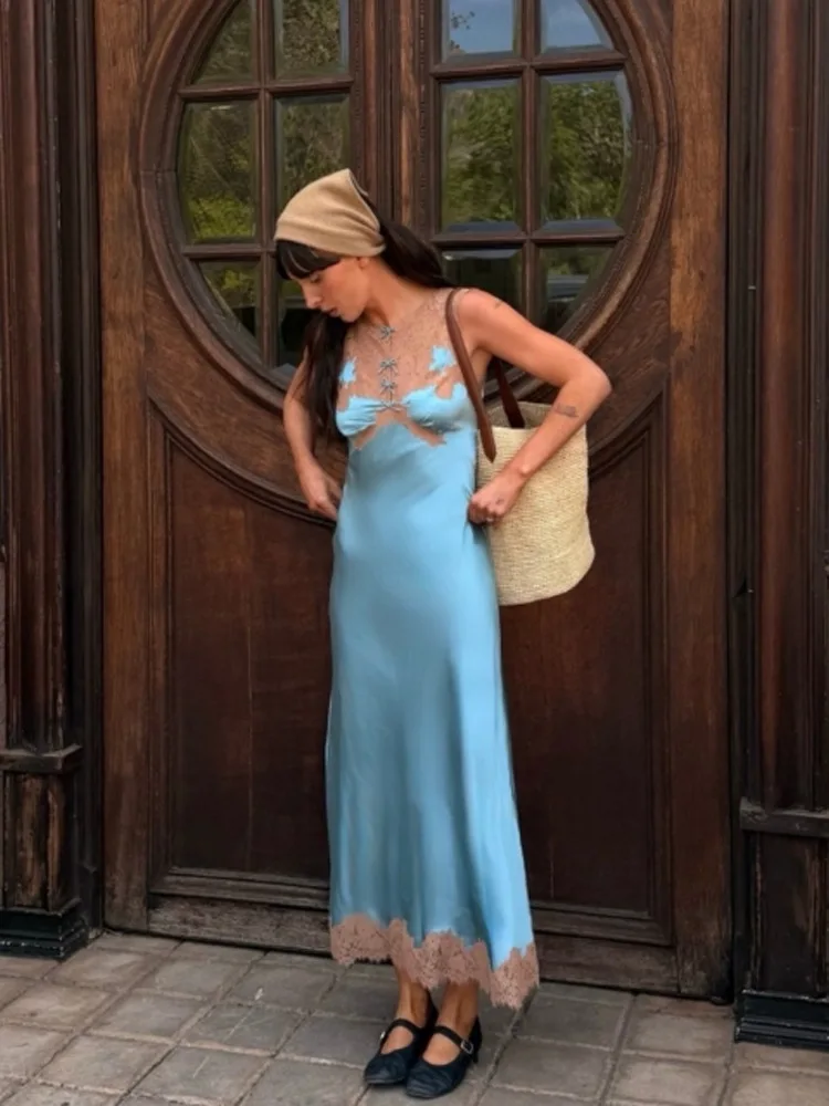 New Temperament Slim Fit Low Cut Knit Patchwork Camisole Dress Sexy Style Sleeveless Lace Patchwork Long Skirt
New Temperament Slim Fit Low Cut Knit Patchwork Camisole Dress Sexy Style Sleeveless Lace Patchwork Long Skirt
