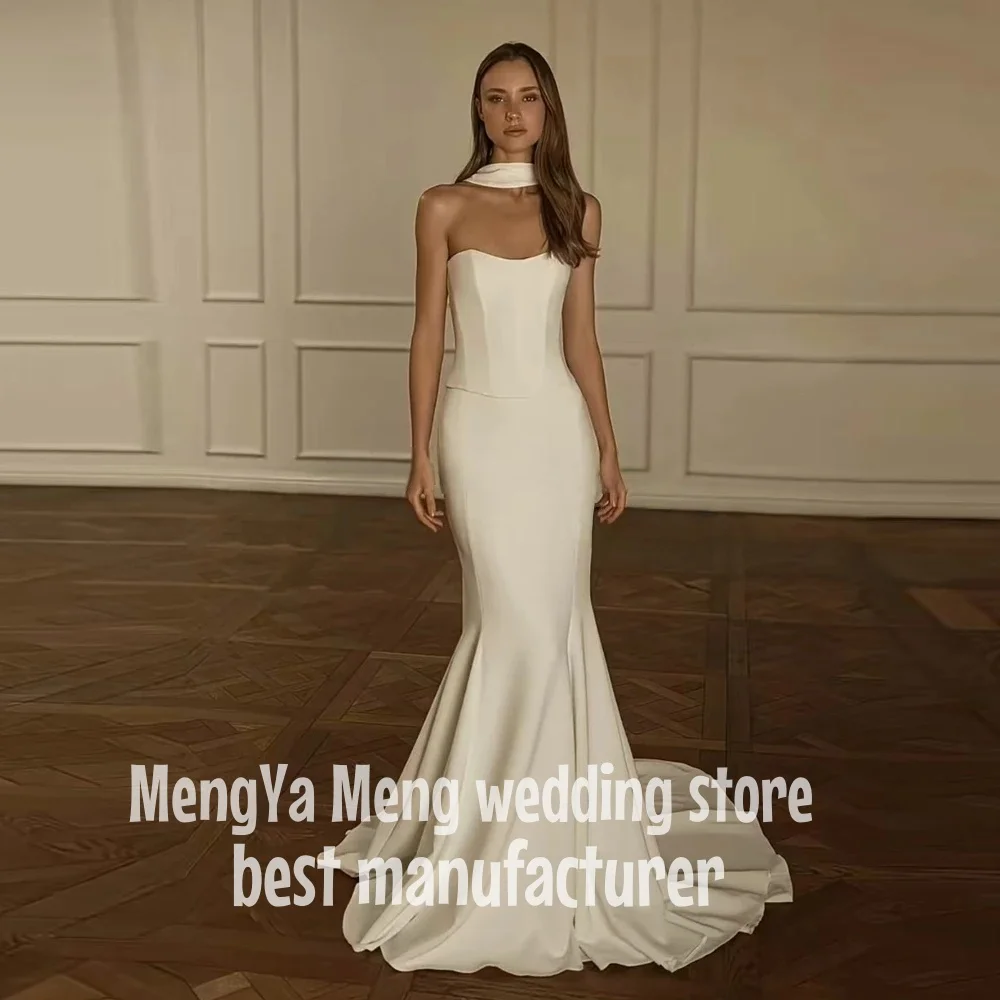 Customized Modern Wedding Dress 2025 Elegant Crepe Sleeveless Mermaid Bride Wedding Reception Gown Long Ribbon Back Bridal Dress
Customized Modern Wedding Dress 2025 Elegant Crepe Sleeveless Mermaid Bride Wedding Reception Gown Long Ribbon Back Bridal Dress