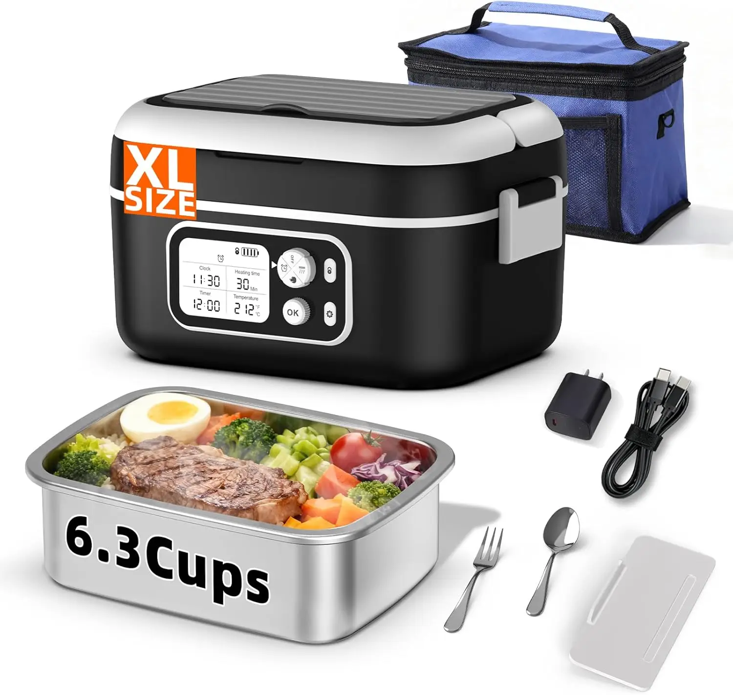 Cordless Electric Heated Lunch Box, 6.3-Cup Capacity, 24000mAh Battery, Smart Timer for Travel Office
Cordless Electric Heated Lunch Box, 6.3-Cup Capacity, 24000mAh Battery, Smart Timer for Travel Office