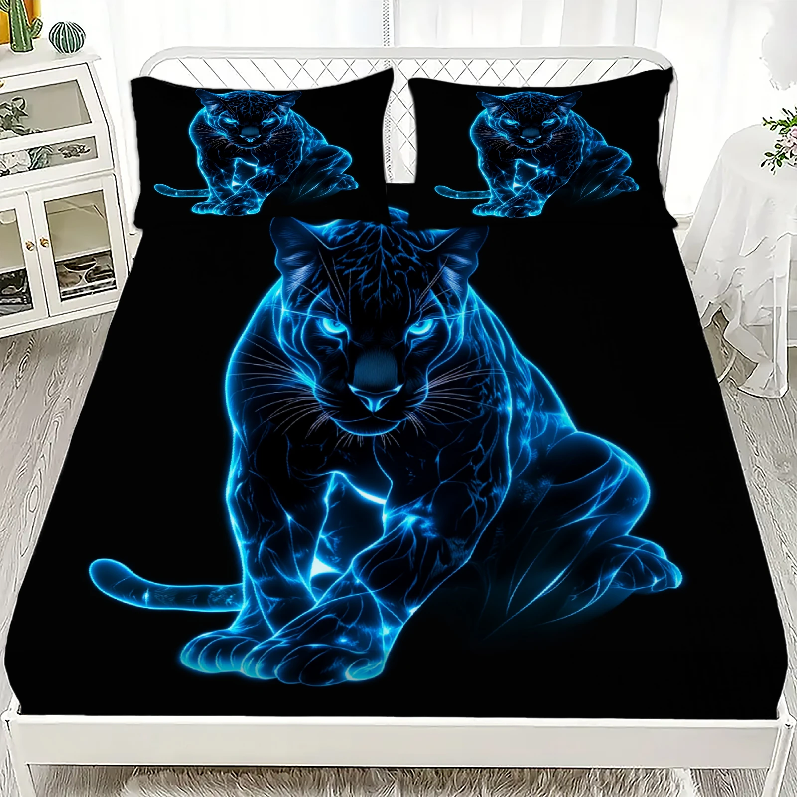 3pcs Fitted Sheet Set Panther 3D Printed Blue Neon Leopard Easy Care Durable Bed Sheet With Pillowcases For Bedroom Decor
3pcs Fitted Sheet Set Panther 3D Printed Blue Neon Leopard Easy Care Durable Bed Sheet With Pillowcases For Bedroom Decor