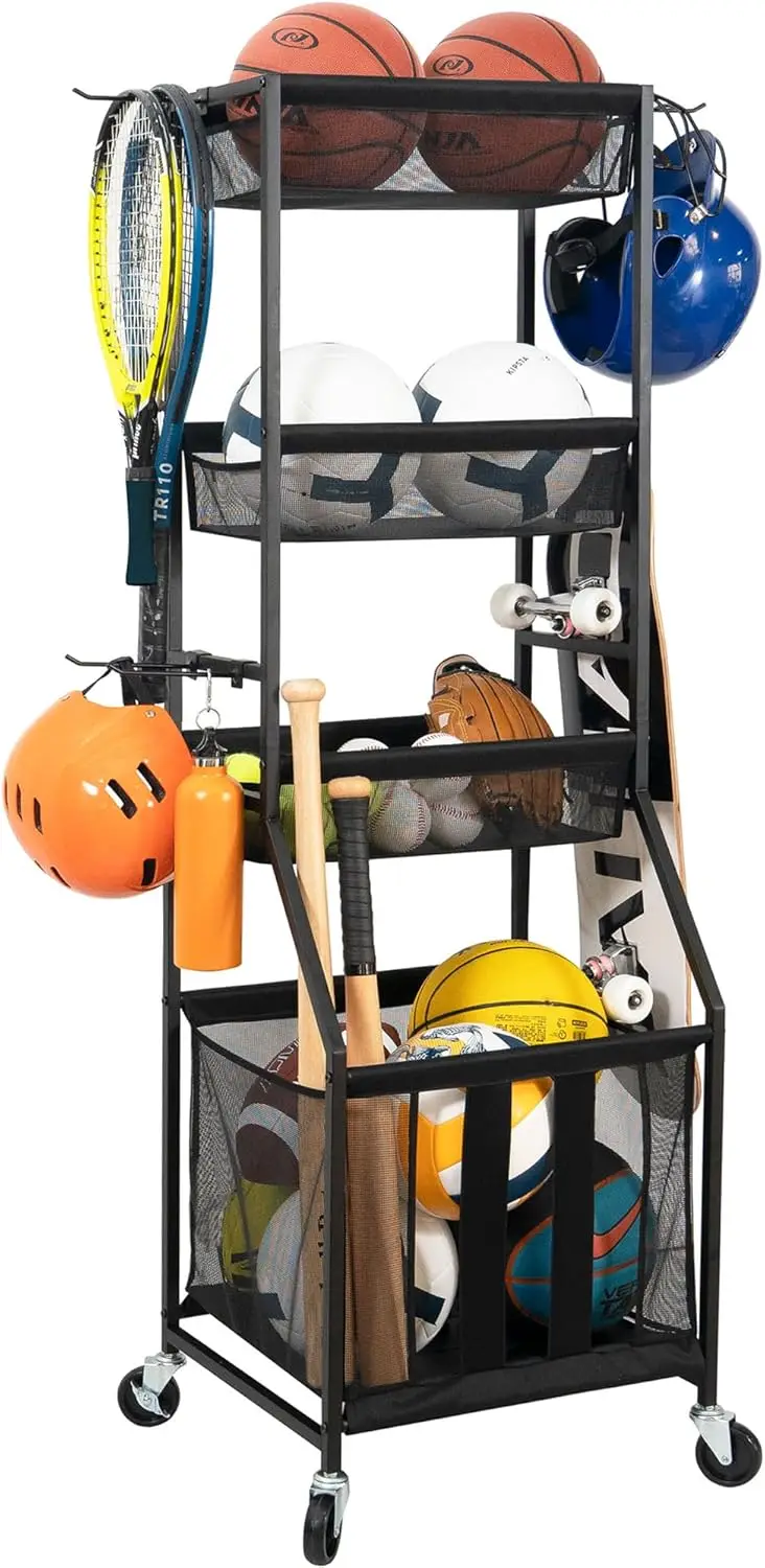 Rolling Sports Ball Cart, Metal Garage Organizer Rack for Basketball Storage in Gym or Outdoor
Rolling Sports Ball Cart, Metal Garage Organizer Rack for Basketball Storage in Gym or Outdoor